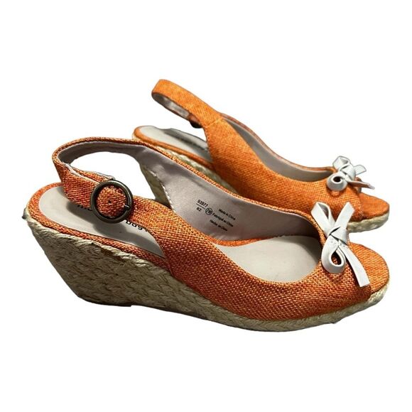 Montego Bay club orange canvas espadrilles peep toe wedges size 7W - Picture 4 of 9